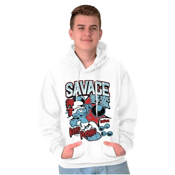The Smurfs Kanji Keep Pushin Savage Hoodie Hooded Sweatshirt Men Brisco Brands X