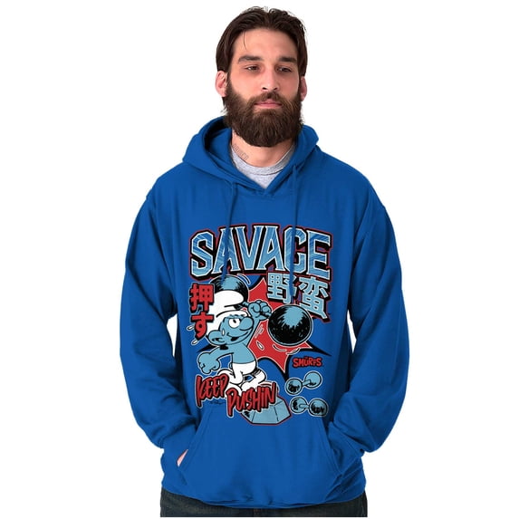 The Smurfs Kanji Keep Pushin Savage Men Big & Tall Graphic Hoodie Brisco Brands 4X