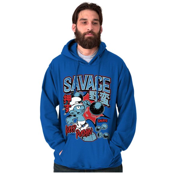 The Smurfs Kanji Keep Pushin Savage Men Big & Tall Graphic Hoodie Brisco Brands 5X