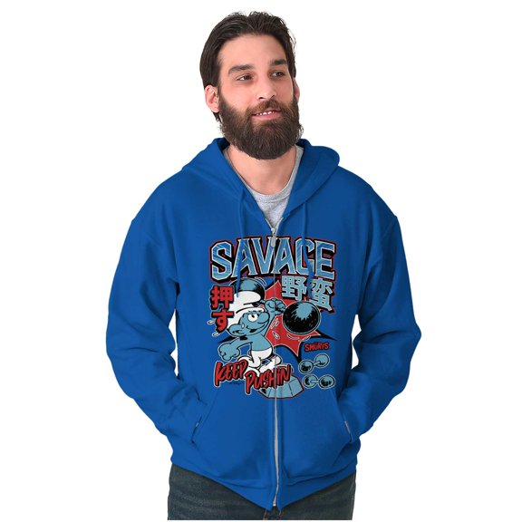 The Smurfs Kanji Keep Pushin Savage Men Big & Tall Zip Hoodie Brisco Brands 5X