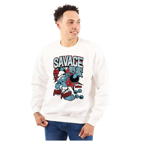 The Smurfs Kanji Keep Pushin Savage Men's Crewneck Sweatshirt Brisco Brands S