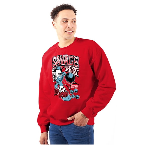 The Smurfs Kanji Keep Pushin Savage Men's Crewneck Sweatshirt Brisco Brands S