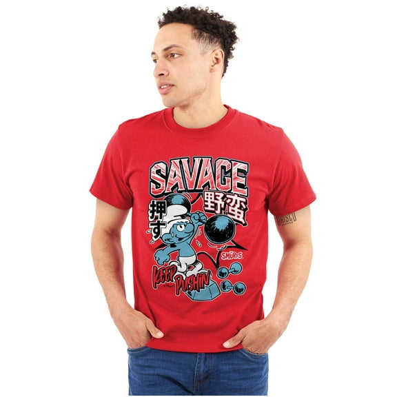The Smurfs Kanji Keep Pushin Savage Men's Graphic T Shirt Tees Brisco Brands L