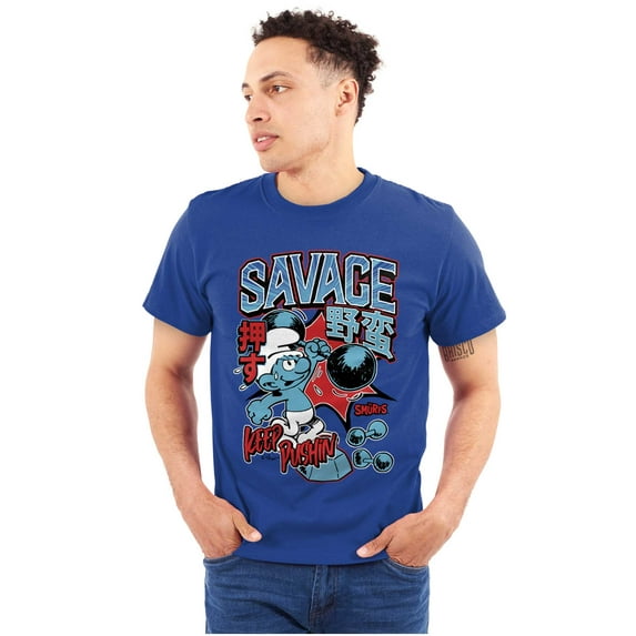 The Smurfs Kanji Keep Pushin Savage Men's Graphic T Shirt Tees Brisco Brands S