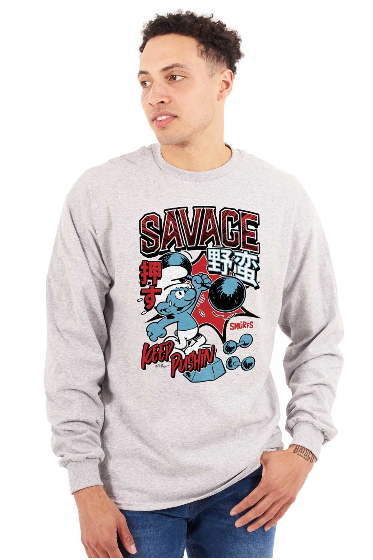 The Smurfs Kanji Bless the Hustle Unisex Plus Size Long Sleeve Tee