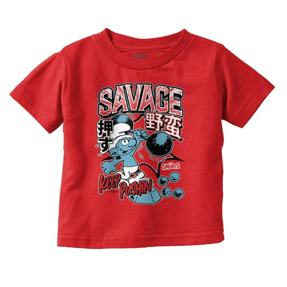 The Smurfs Kanji Keep Pushin Savage Youth T Shirt Tee Boys Infant Toddler Brisco Brands 12M