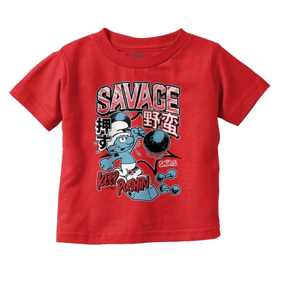 The Smurfs Kanji Keep Pushin Savage Youth T Shirt Tee Boys Infant Toddler Brisco Brands 2T
