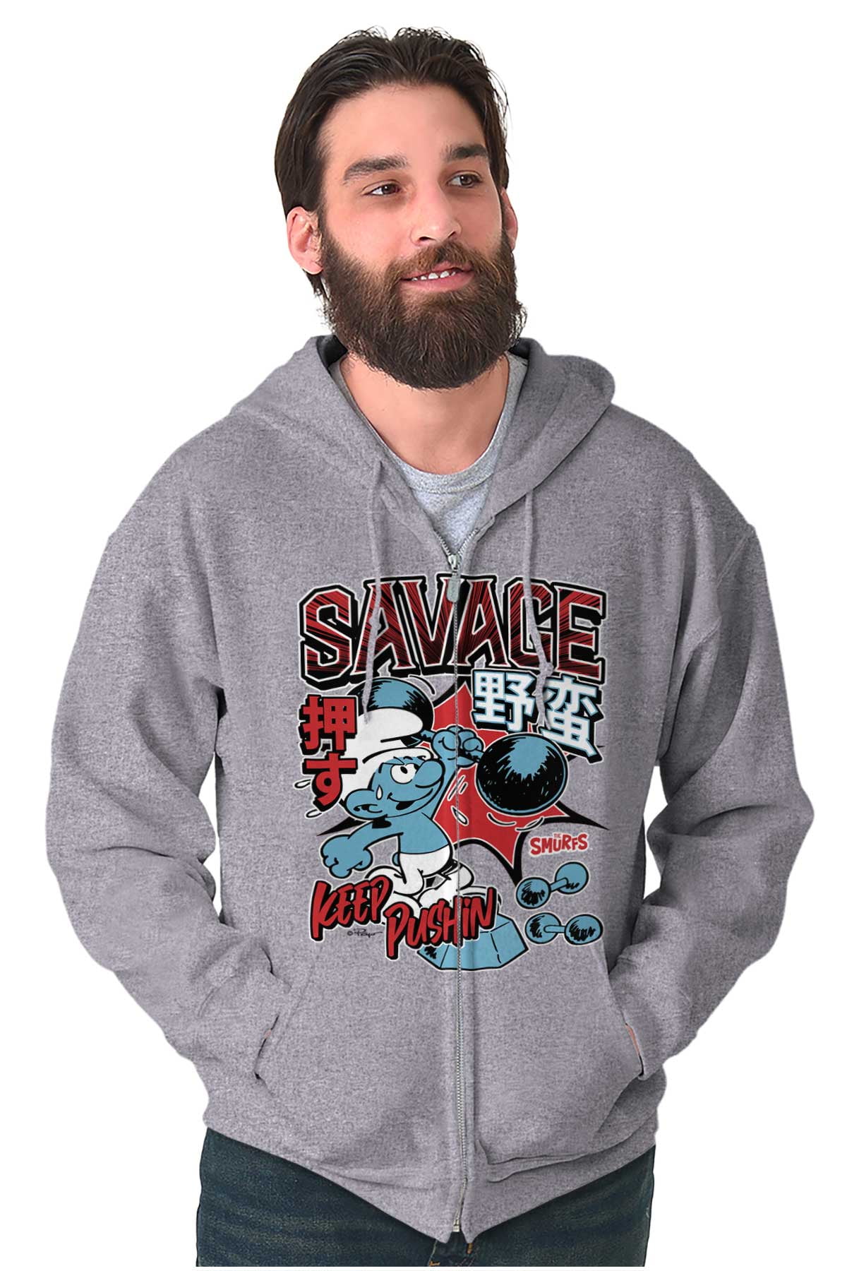 The Smurfs Kanji Keep Pushin Savage Men Big Tall Zip Hoodie
