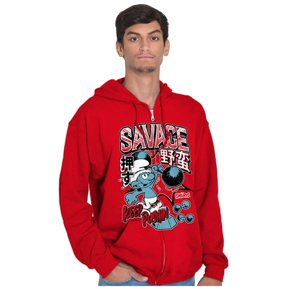The Smurfs Kanji Keep Pushin Savage Zip Hoodie Sweatshirt Men Brisco Brands L