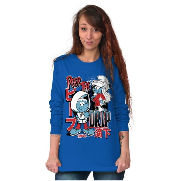 The Smurfs Kanji Peep The Drip Long Sleeve TShirt Men Women Brisco Brands L