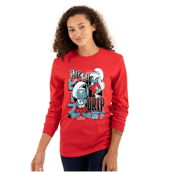 The Smurfs Kanji Peep The Drip Long Sleeve TShirt Men Women Brisco Brands S