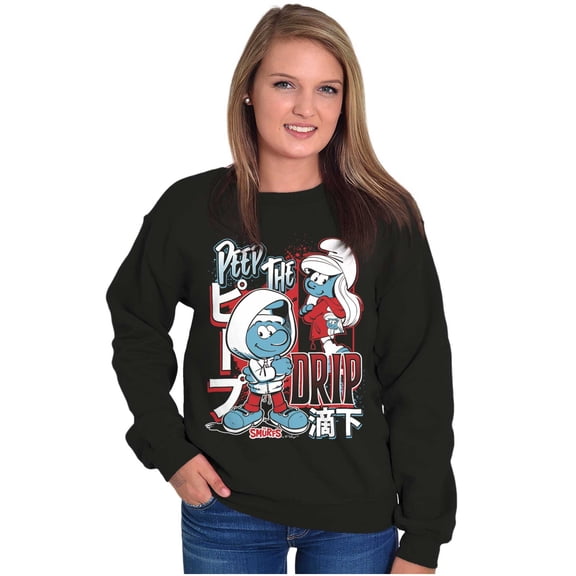 The Smurfs Kanji Peep The Drip Sweatshirt for Men or Women Brisco Brands M