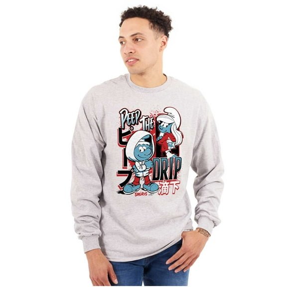 The Smurfs Kanji Peep The Drip Unisex Plus Size Long Sleeve Tee Shirt Brisco Brands 3X
