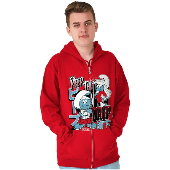 The Smurfs Kanji Peep The Drip Unisex Plus Size Zip Hoodie Brisco Brands 5X