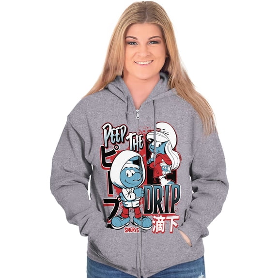 The Smurfs Kanji Peep The Drip Zip Up Hoodie Men's Women's Brisco Brands X