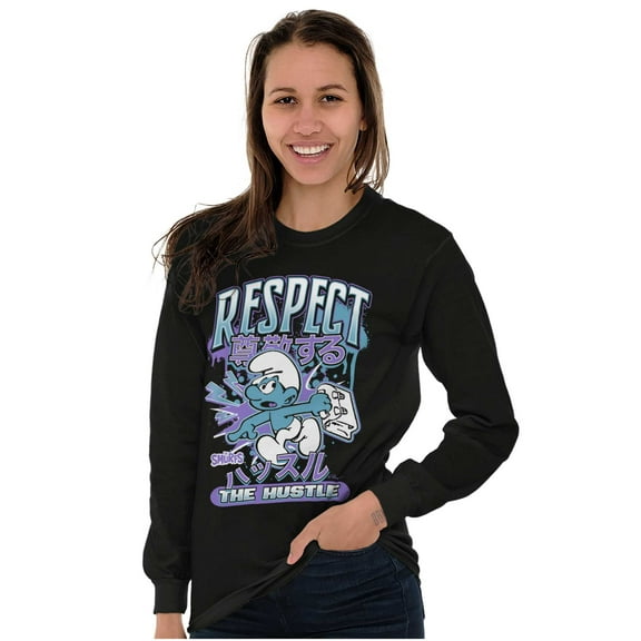 The Smurfs Kanji Respect the Hustle Long Sleeve TShirt Men Women Brisco Brands S