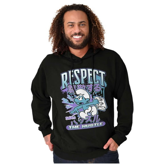 The Smurfs Kanji Respect the Hustle Unisex Plus Size Hoodie Brisco Brands 3X