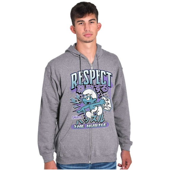 The Smurfs Kanji Respect the Hustle Unisex Plus Size Zip Hoodie Brisco Brands 2X