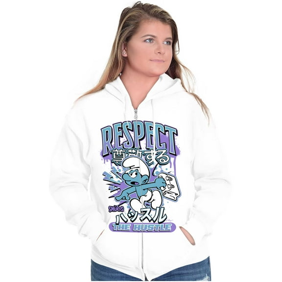 The Smurfs Kanji Respect the Hustle Zip Up Hoodie Men's Women's Brisco Brands L