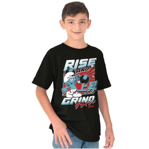 The Smurfs Kanji Rise and Grind Boys Kids T Shirt Tees Tops Teen Brisco Brands M
