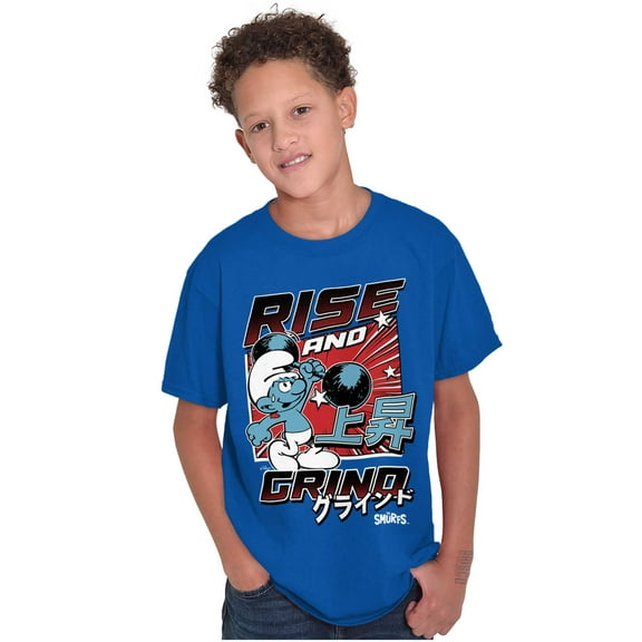 The Smurfs Kanji Rise and Grind Boys Kids T Shirt Tees Tops Teen Brisco Brands XS