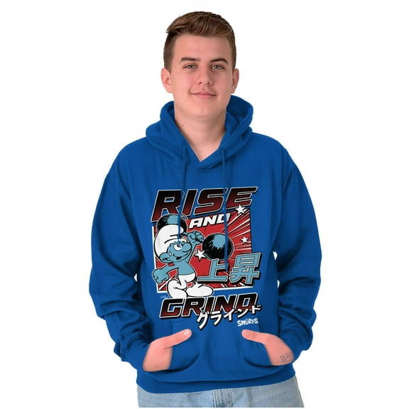 The Smurfs Kanji Rise and Grind Men Big & Tall Graphic Hoodie Brisco Brands 4X