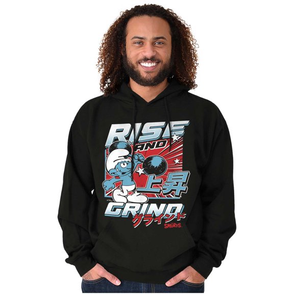 The Smurfs Kanji Rise and Grind Men Big & Tall Graphic Hoodie Brisco Brands 4X