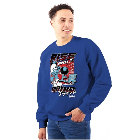 The Smurfs Kanji Rise and Grind Men Big & Tall Sweatshirt Brisco Brands 4X