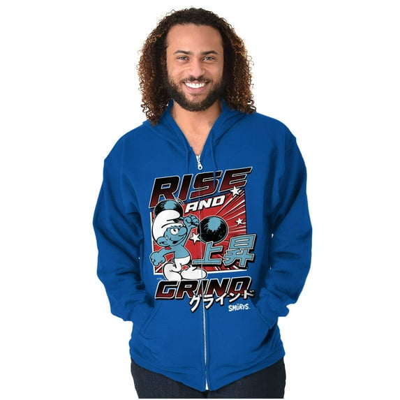 The Smurfs Kanji Rise and Grind Men Big & Tall Zip Hoodie Brisco Brands 2X