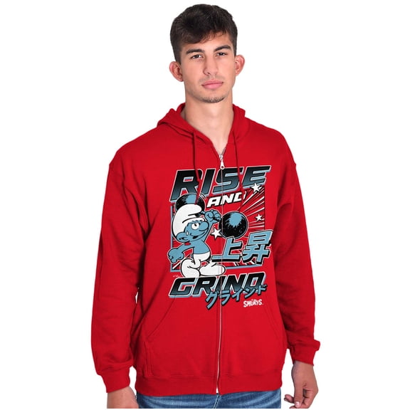 The Smurfs Kanji Rise and Grind Men Big & Tall Zip Hoodie Brisco Brands 3X