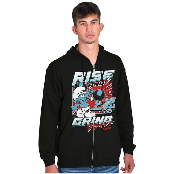 The Smurfs Kanji Rise and Grind Men Big & Tall Zip Hoodie Brisco Brands 5X