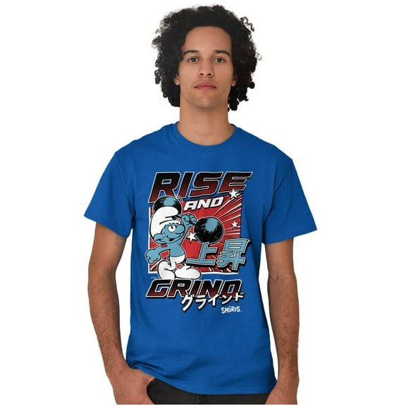 The Smurfs Kanji Rise and Grind Men's Graphic T Shirt Tees Brisco Brands L