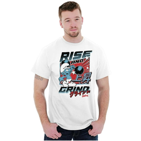 The Smurfs Kanji Rise and Grind Men's Graphic T Shirt Tees Brisco Brands M