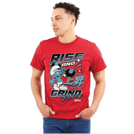 The Smurfs Kanji Rise and Grind Men's Graphic T Shirt Tees Brisco Brands S