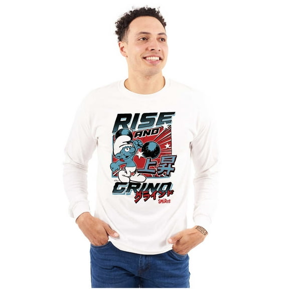 The Smurfs Kanji Rise and Grind Men's Long Sleeve Tee T Shirt Brisco Brands S