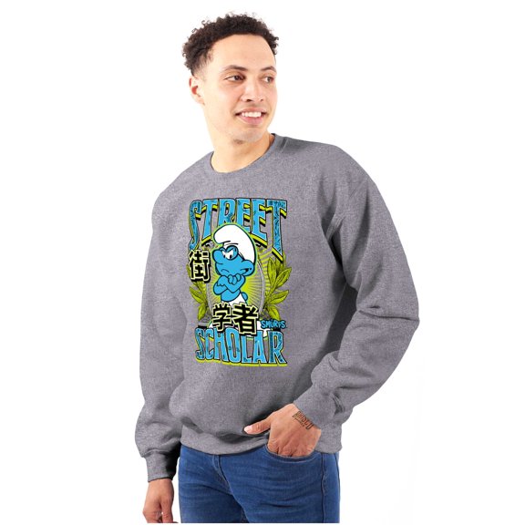 The Smurfs Kanji Street Scholar Men's Crewneck Sweatshirt Brisco Brands X