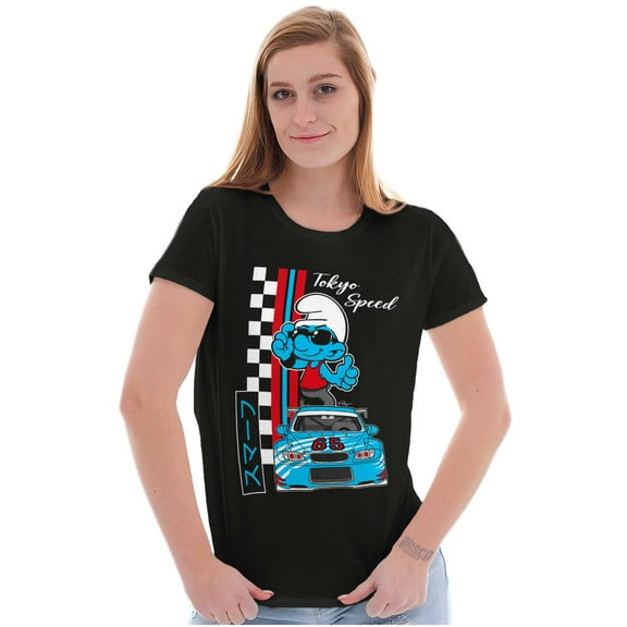 The Smurfs Kanji Tokyo Speed Racecar Women's T Shirt Ladies Tee Brisco Brands S