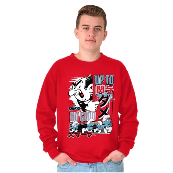 The Smurfs Kanji Up To No Good Men's Crewneck Sweatshirt Brisco Brands M