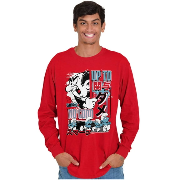 The Smurfs Kanji Up To No Good Men's Long Sleeve Tee T Shirt Brisco Brands L