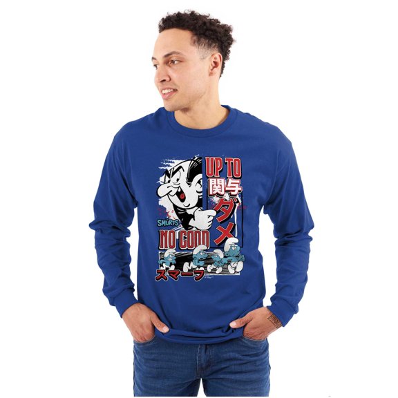 The Smurfs Kanji Up To No Good Men's Long Sleeve Tee T Shirt Brisco Brands L