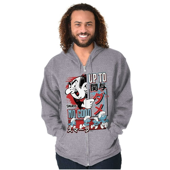 The Smurfs Kanji Up To No Good Zip Hoodie Sweatshirt Men Brisco Brands S