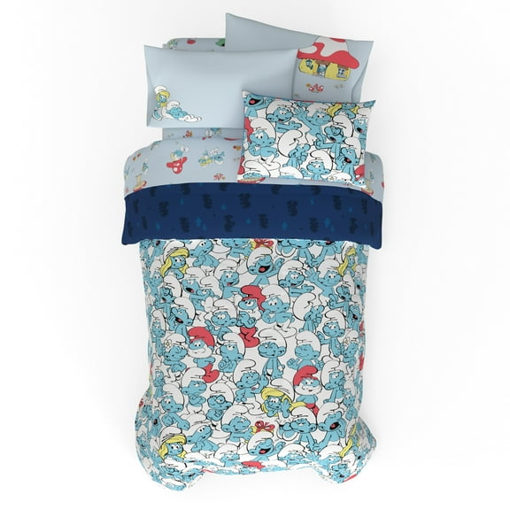 The Smurfs Kids Twin Bed-in-a-Bag, 4 Pc Bedding Set, Comforter and Sheets