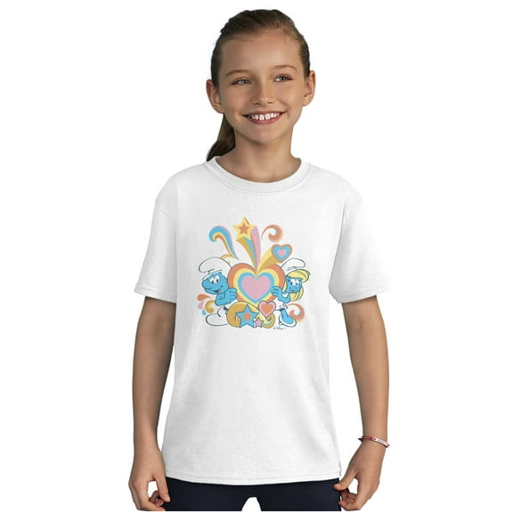 The Smurfs Love Heart Rainbows Girls Kids T Shirt Tees Teen Brisco Brands L