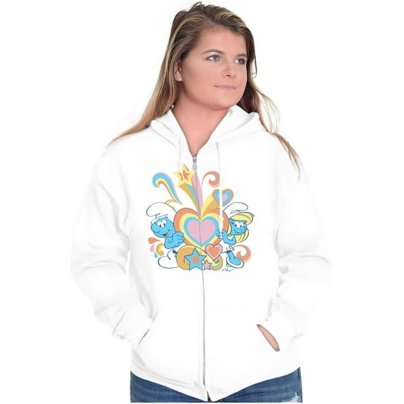 The Smurfs Love Heart Rainbows Women Plus Size Zipper Hoodie Brisco Brands 2X