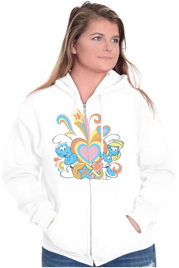 The Smurfs Love Heart Rainbows Women Plus Size Zipper Hoodie Brisco Brands 2X
