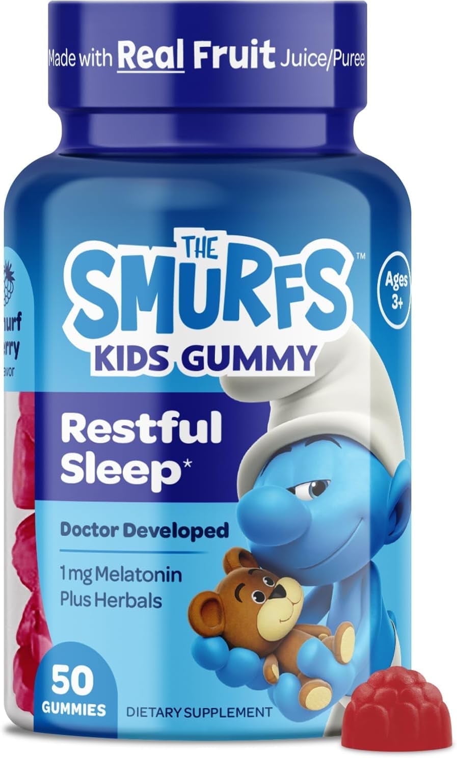 The Smurfs Melatonin Gummies for Kids, 1mg Sleep Aid with Chamomile and Lemon Balm, 50 Count