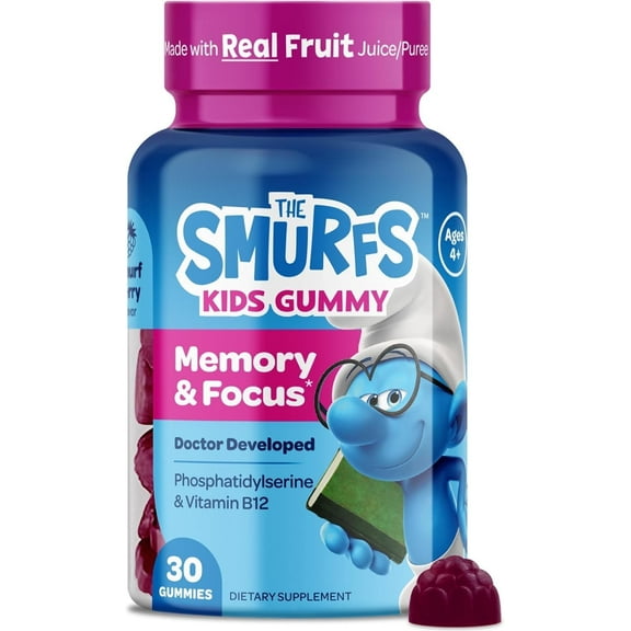 The Smurfs Nootropics Memory and Focus Supplement for Kids with B12, 30 Count