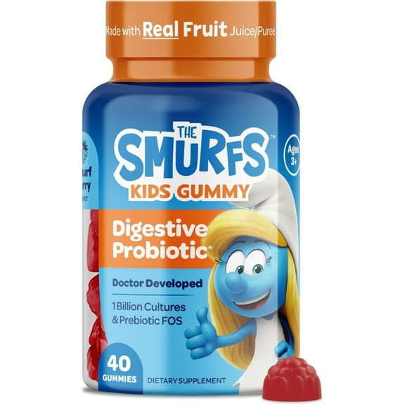 The Smurfs Prebiotic and Probiotic Gummies for Kids, Digestion and Immune Support, 40 Count