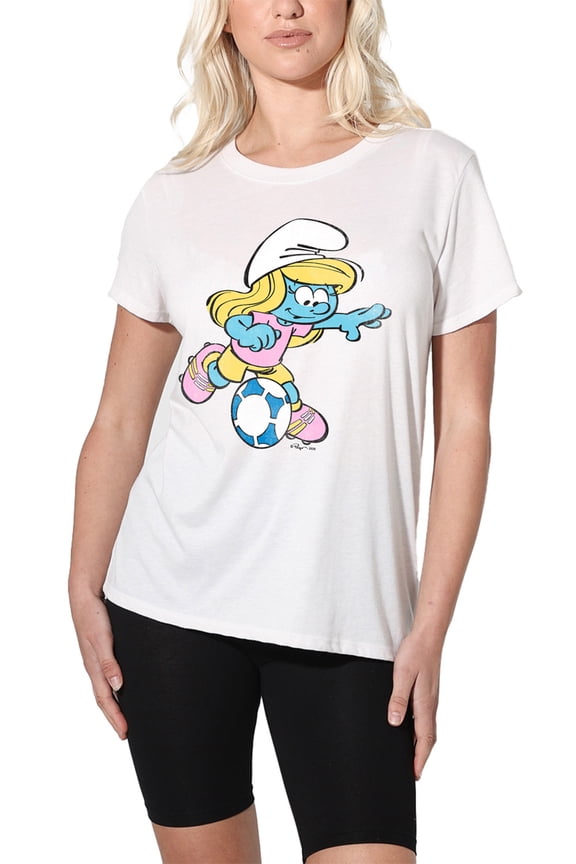 The Smurfs Soccer Smurfette Women's Loose T-Shirt, White, X-Large
