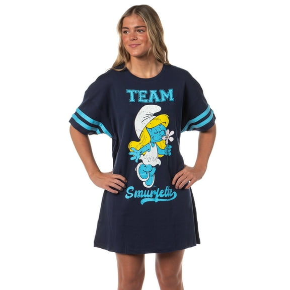 The Smurfs Women's Varsity Team Smurfette Sleep Shirt Nightgown Lounge Oversized Pajama Tee